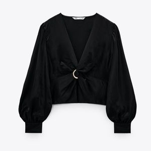 NWT ZARA Ring Trim Satin Effect Long Sleeve Top XS
